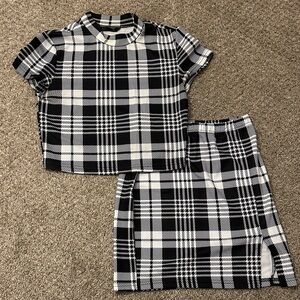 SHEIN Black and White Plaid Skirt Set